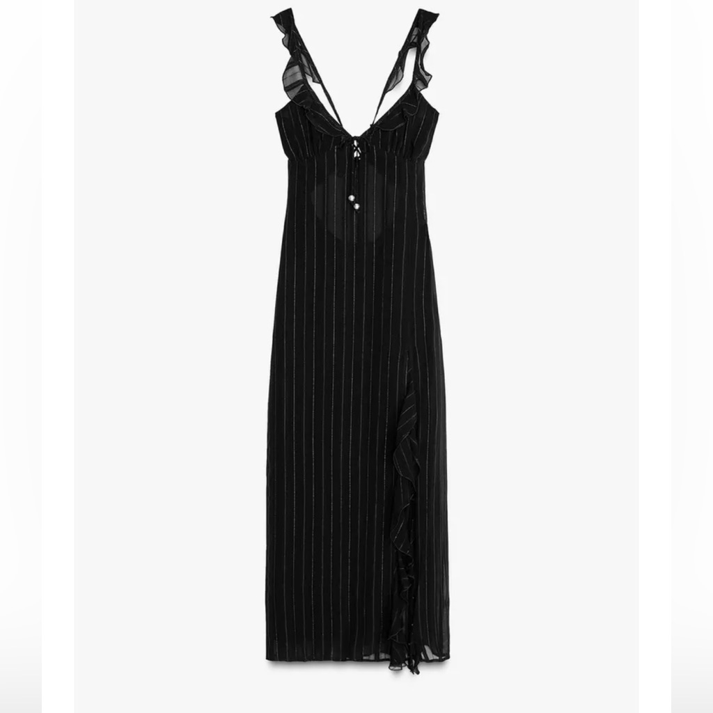 Zara Metallic Thread Lingerie Style Midi Dress